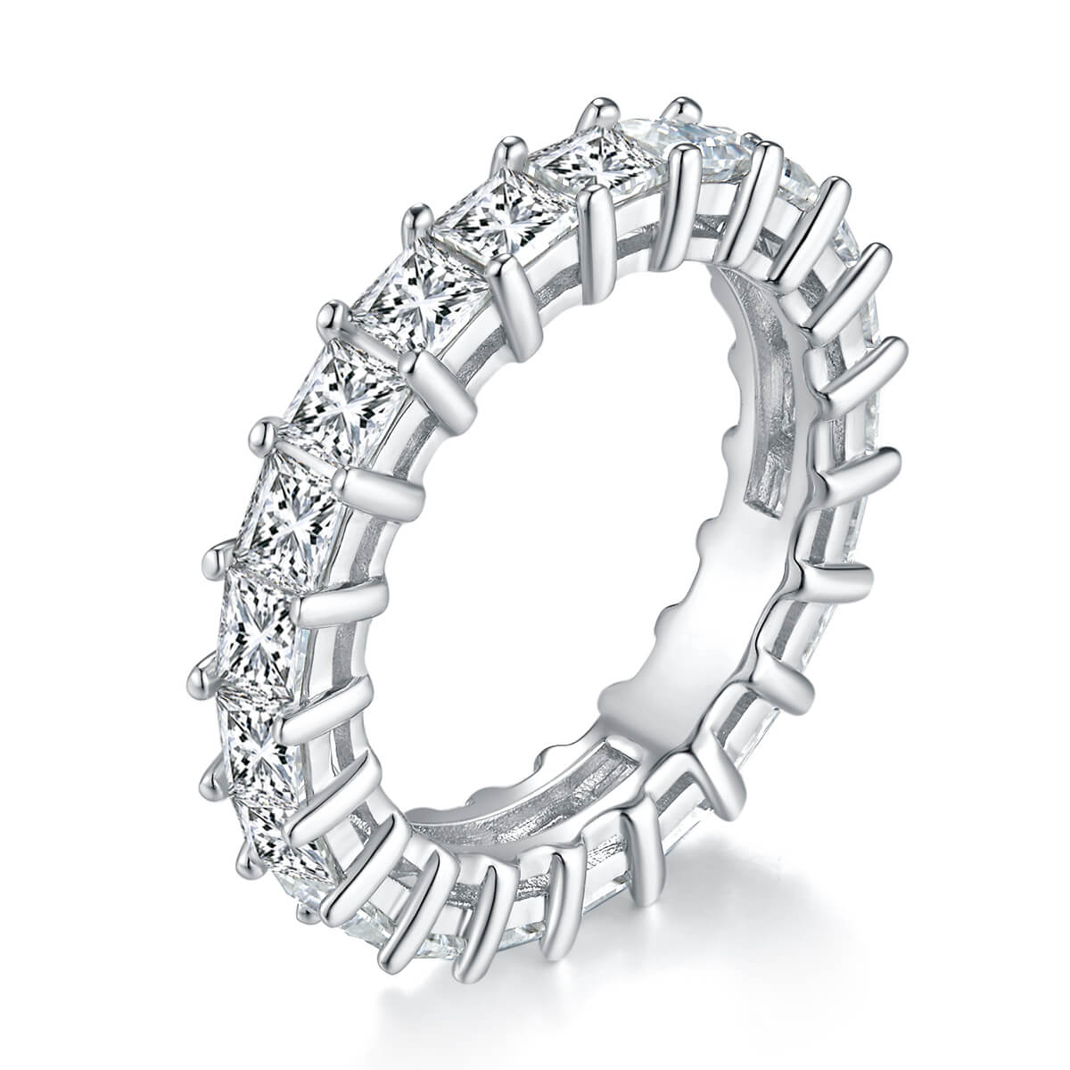 Full pave princess cut Moissanite wedding band