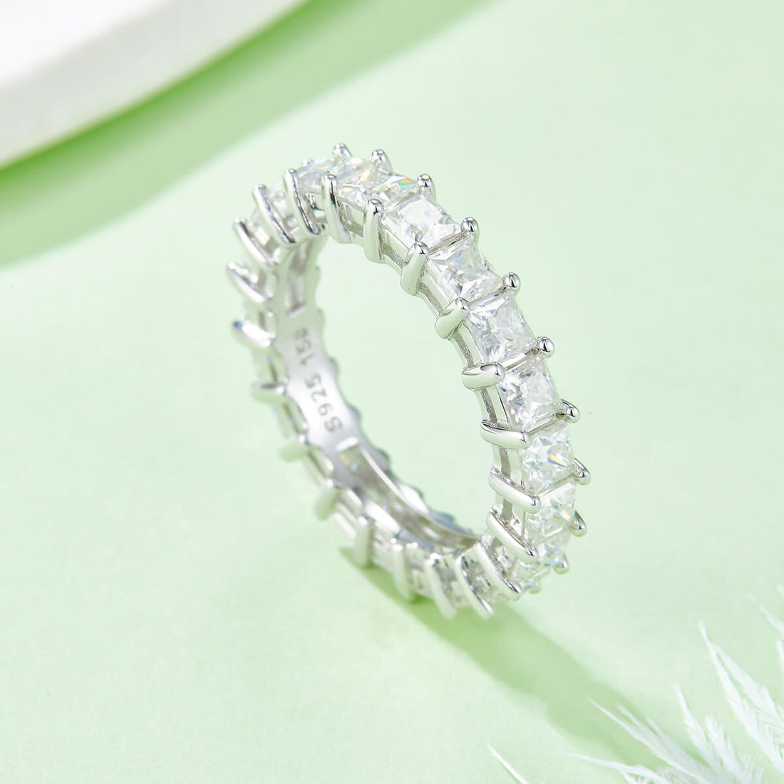 Full pave princess cut Moissanite wedding band