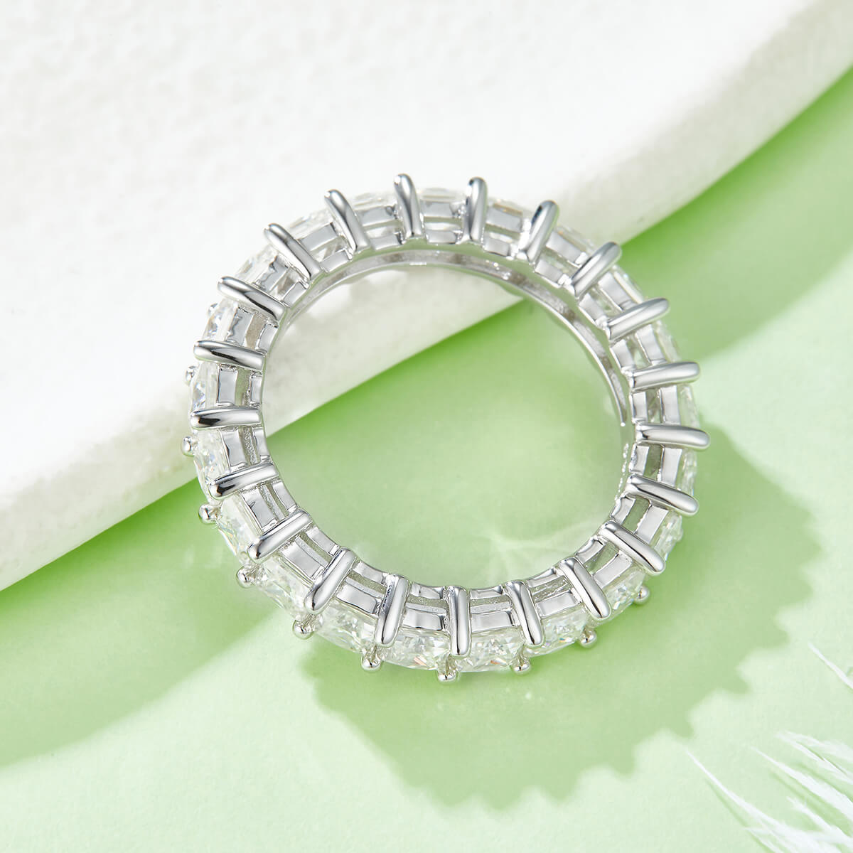 Full pave princess cut Moissanite wedding band