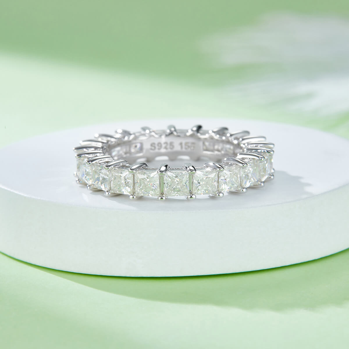 Full pave princess cut Moissanite wedding band