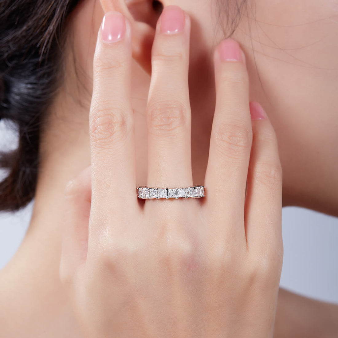 Full pave princess cut Moissanite wedding band