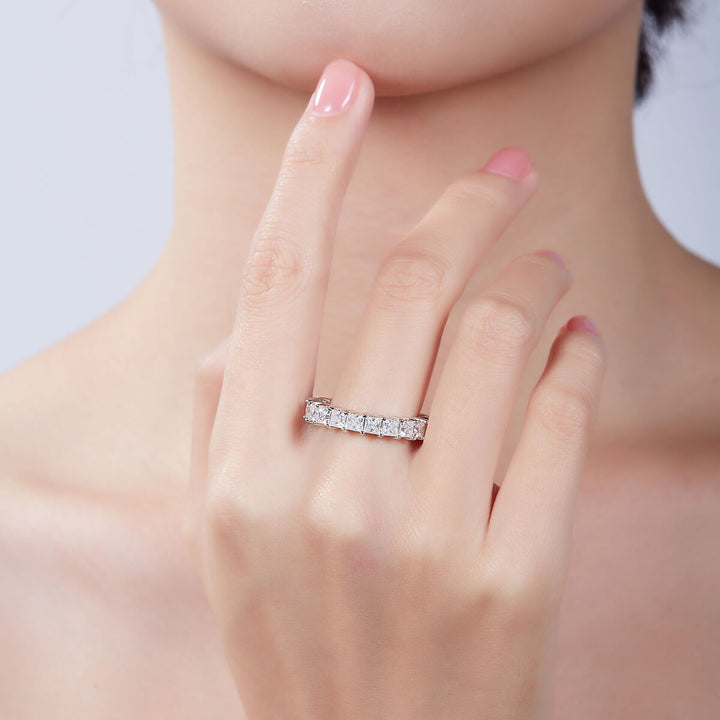 Full pave princess cut Moissanite wedding band