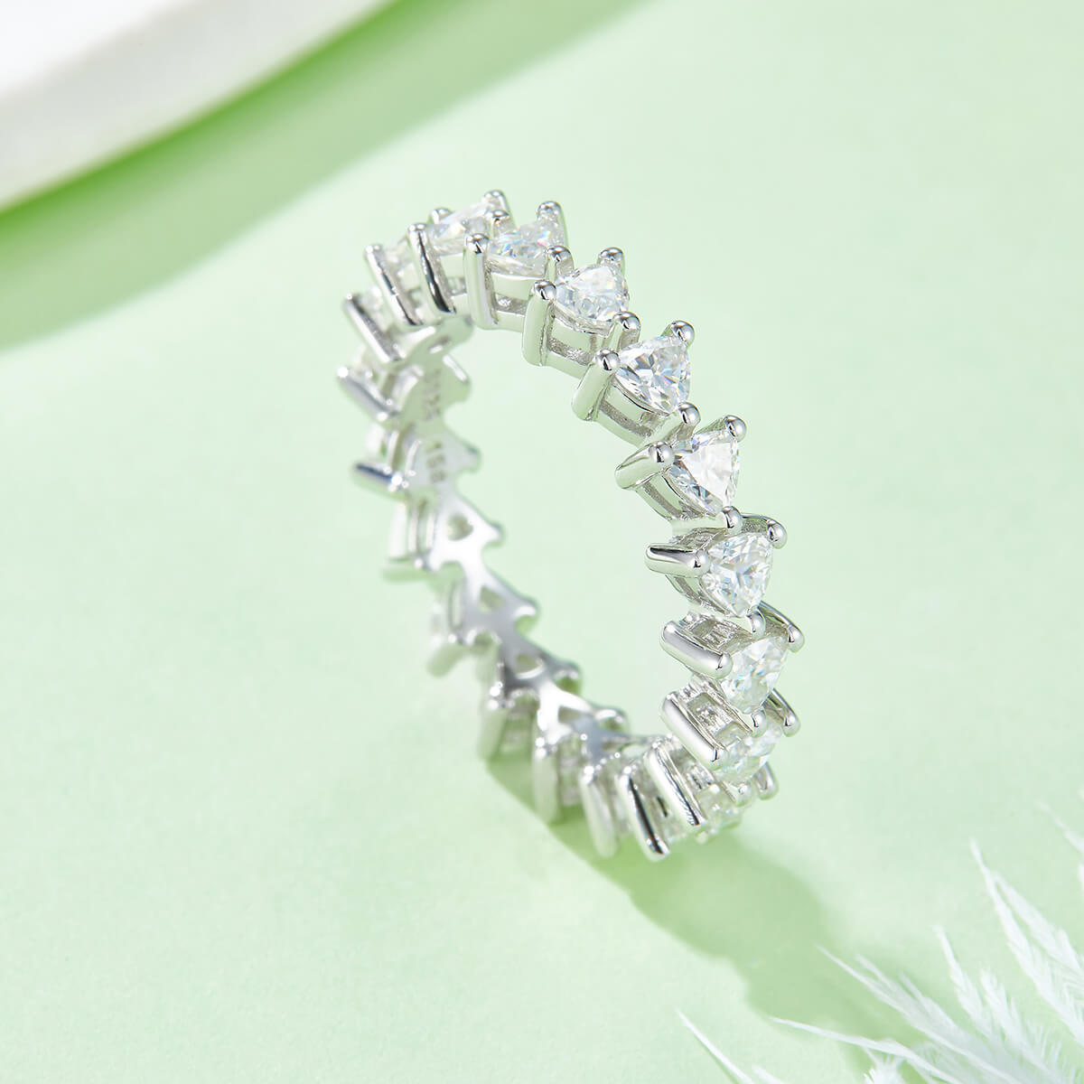 Full pave trillion cut Moissanite wedding band