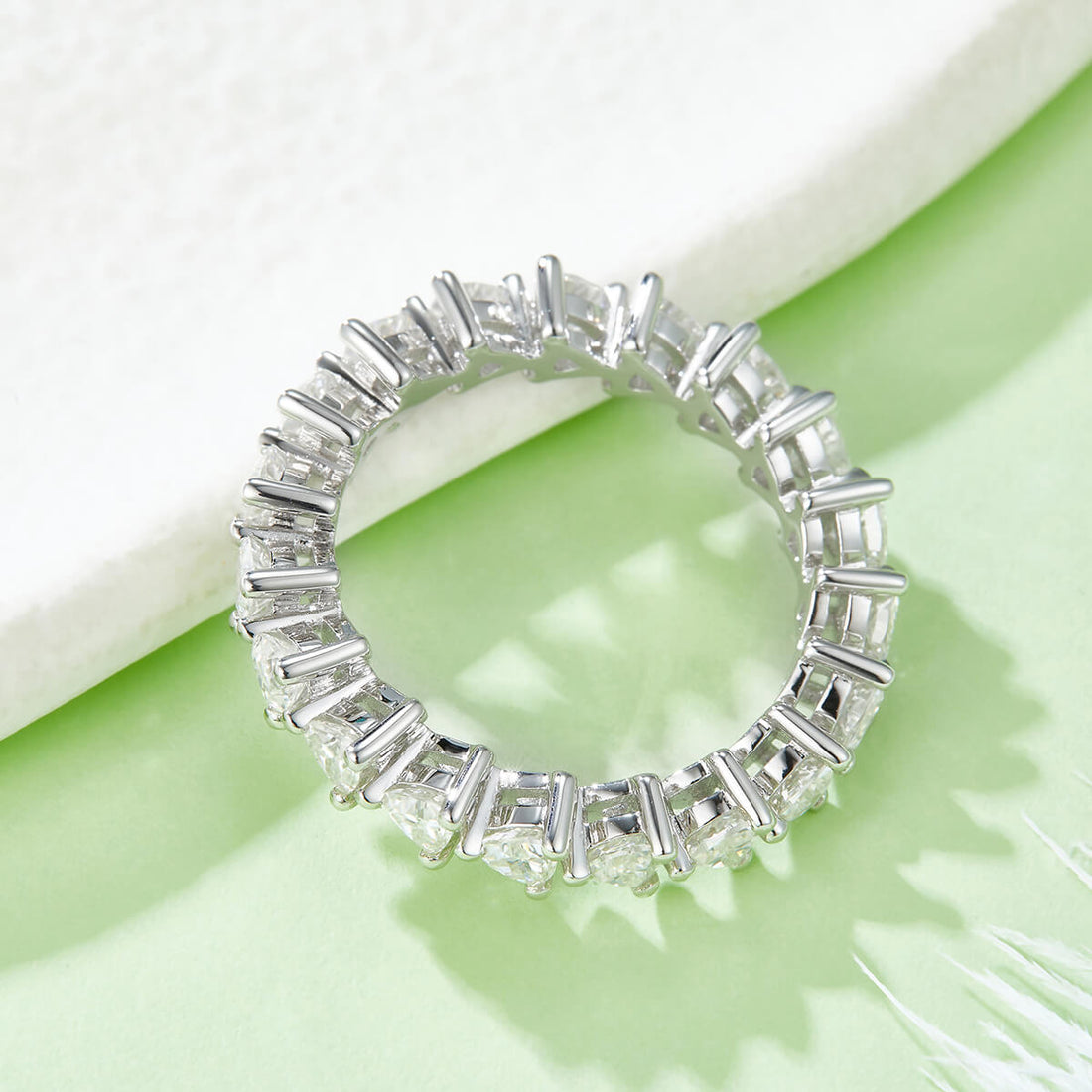 Full pave trillion cut Moissanite wedding band