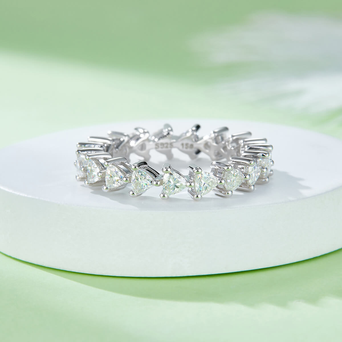 Full pave trillion cut Moissanite wedding band