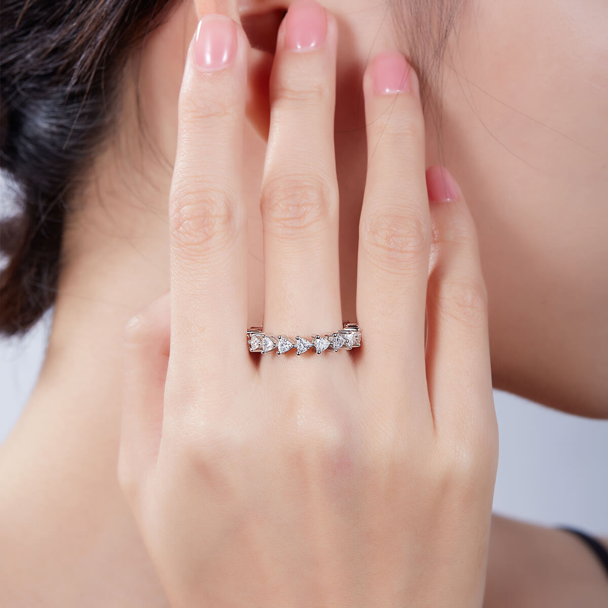 Full pave trillion cut Moissanite wedding band