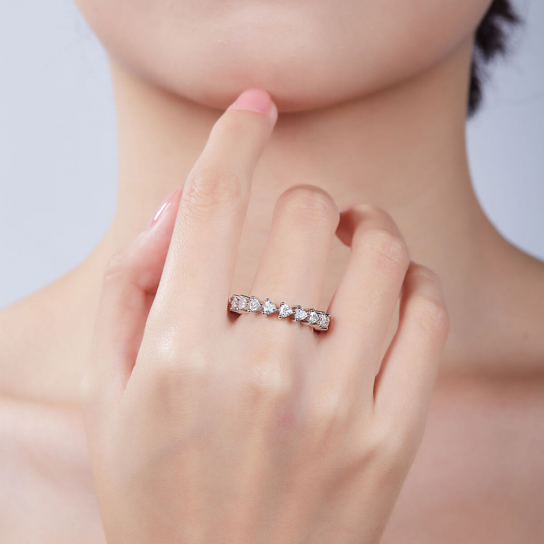 Full pave trillion cut Moissanite wedding band