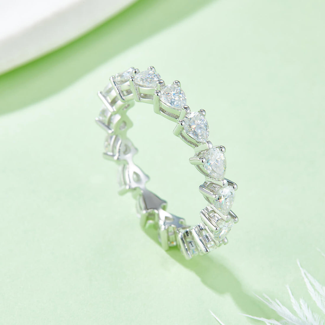 Full pave pear cut Moissanite wedding band