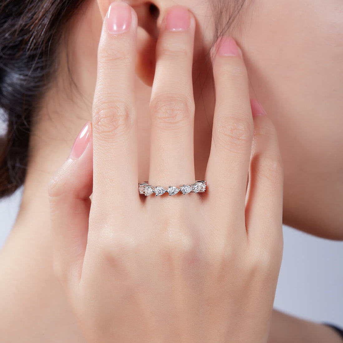 Full pave pear cut Moissanite wedding band