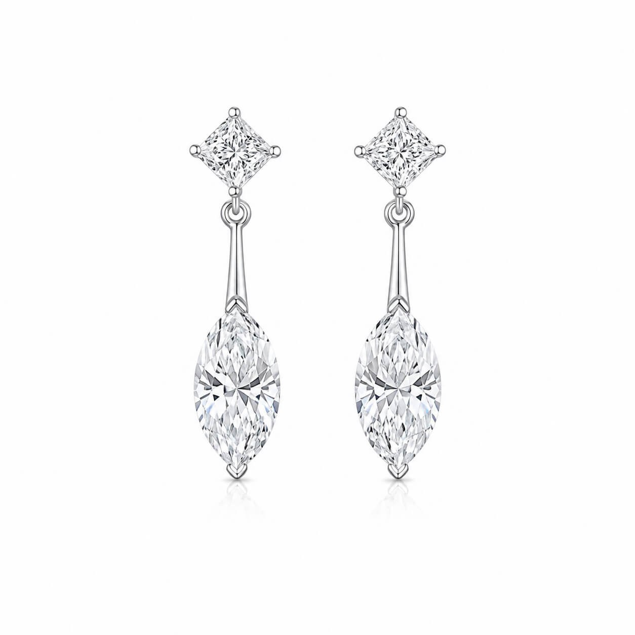 Marquise and princess cut lab grown diamond earrings stud