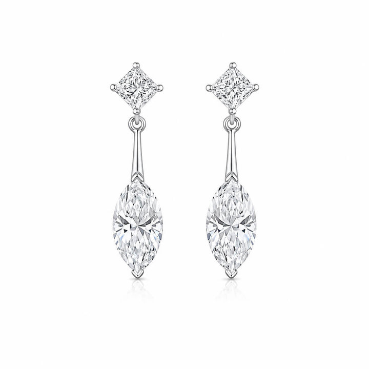 Marquise and princess cut lab grown diamond earrings stud