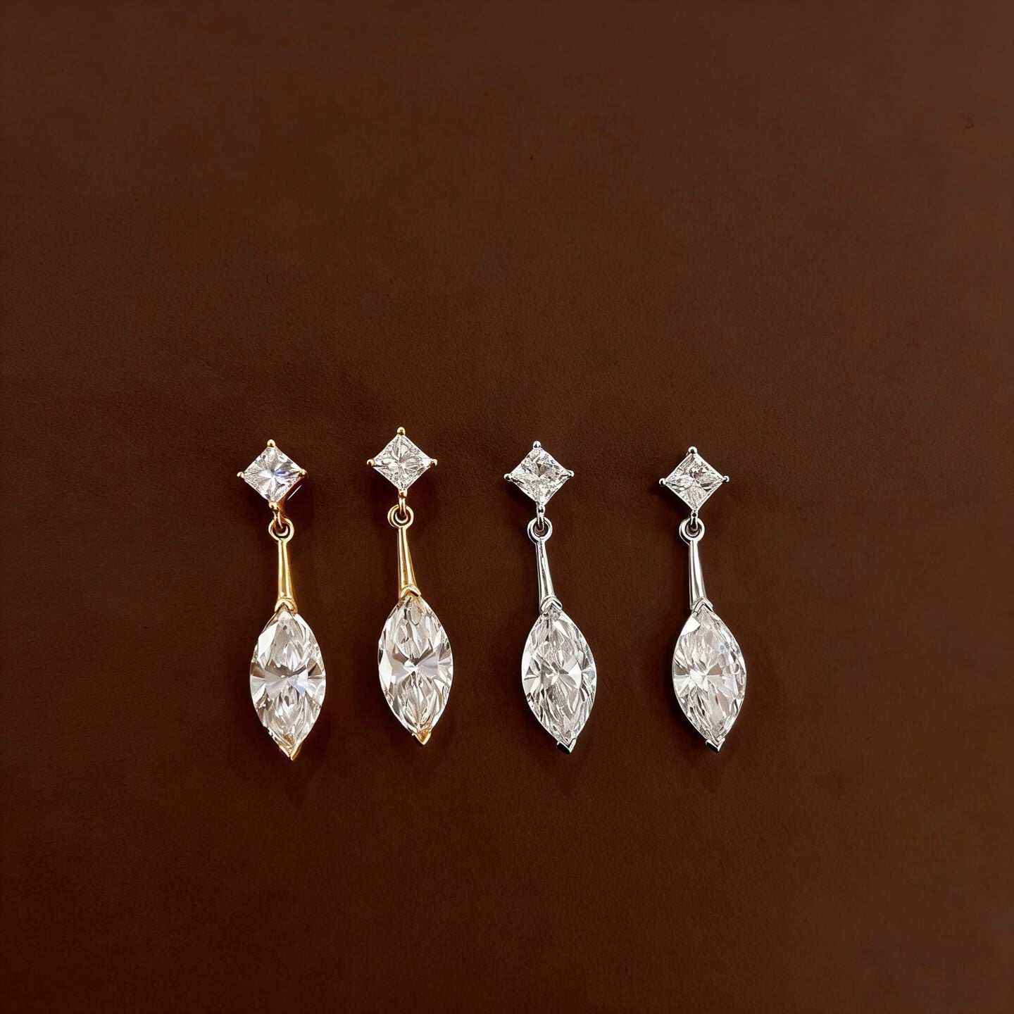 Marquise and princess cut lab grown diamond earrings stud
