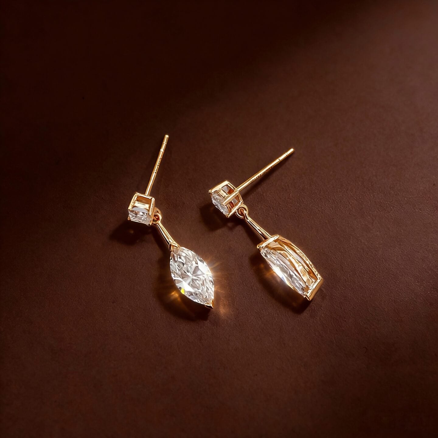 Marquise and princess cut lab grown diamond earrings stud