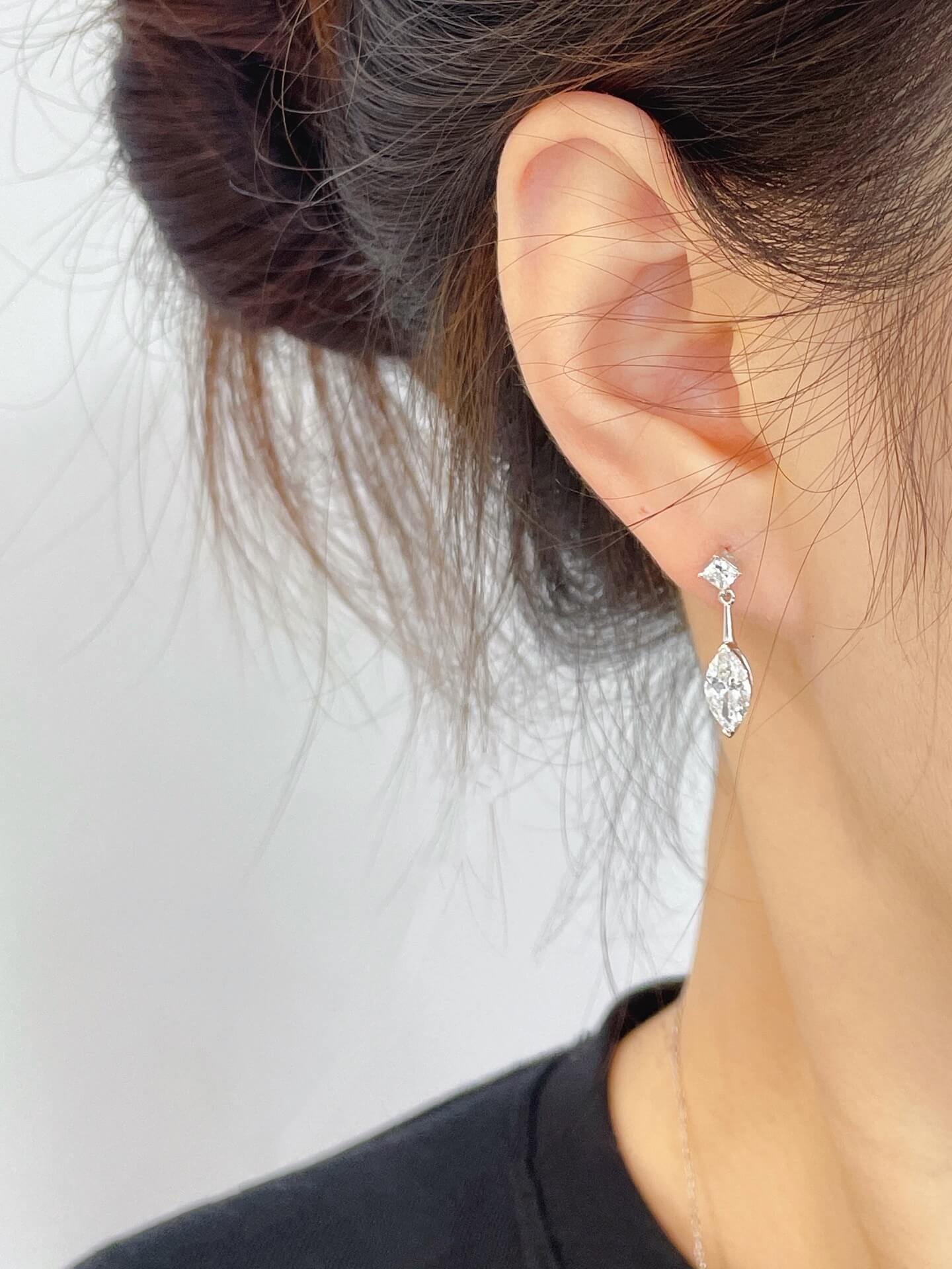 Marquise and princess cut lab grown diamond earrings stud
