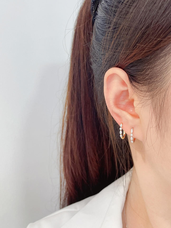 Marquise and round cut lab grown diamond hoop earrings