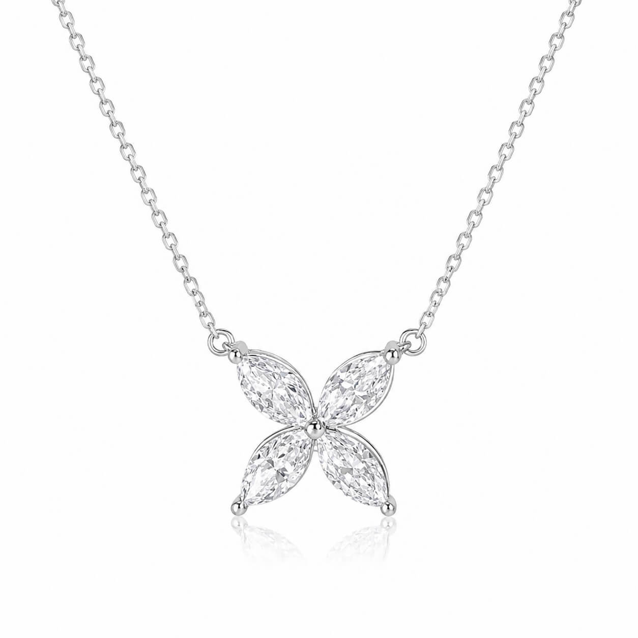 Marquise cut four-leaf clover diamond pendant necklace