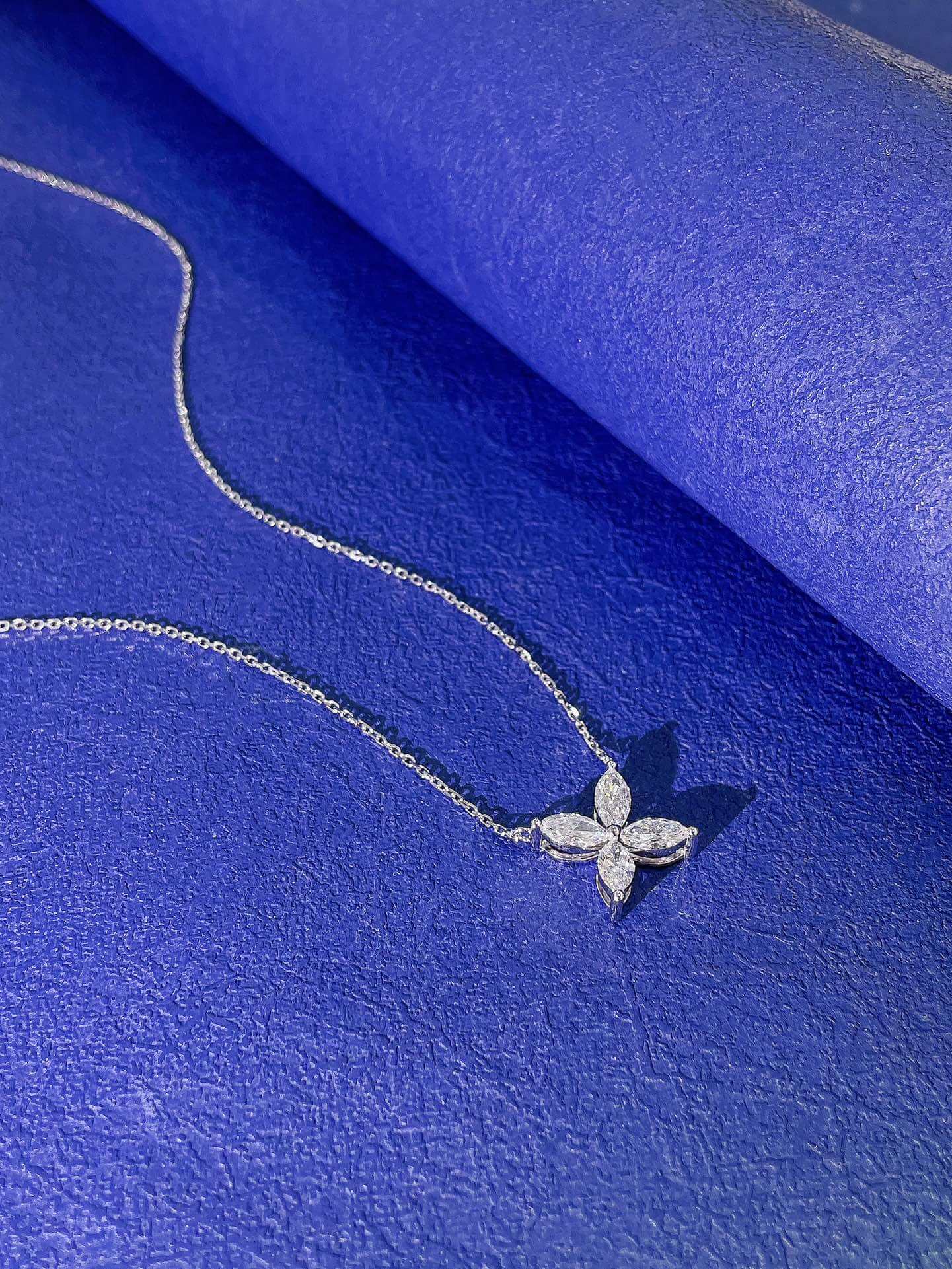 Marquise cut four-leaf clover diamond pendant necklace