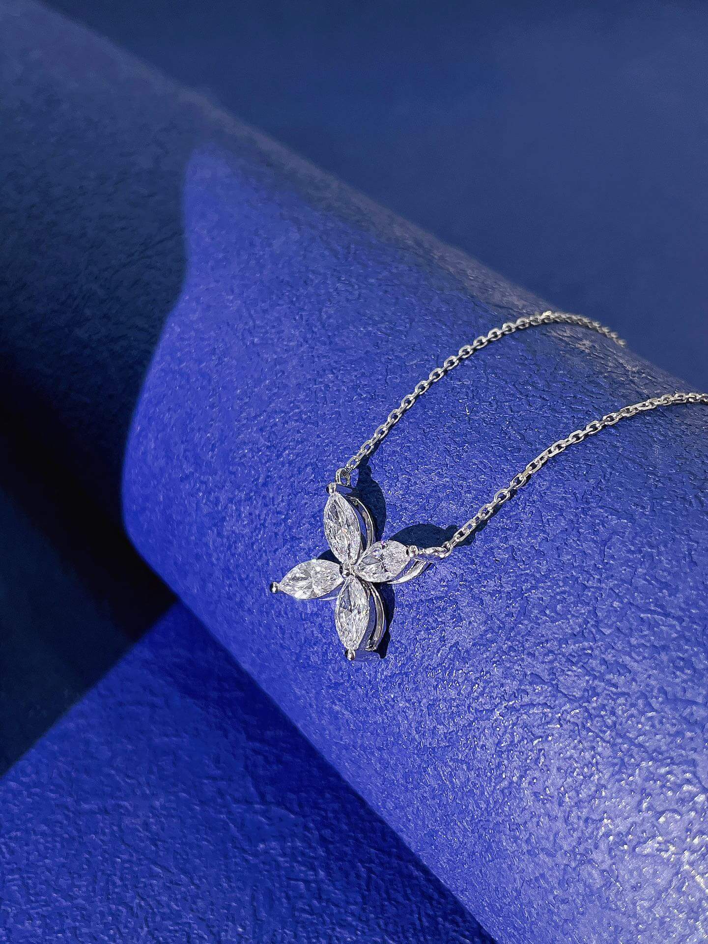 Marquise cut four-leaf clover diamond pendant necklace