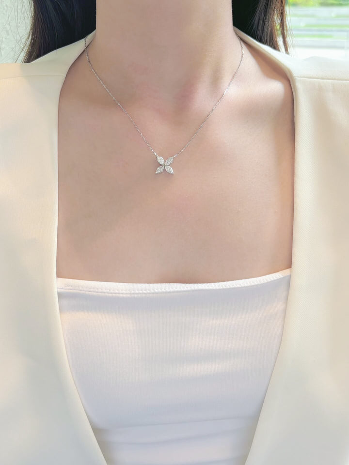 Marquise cut four-leaf clover diamond pendant necklace