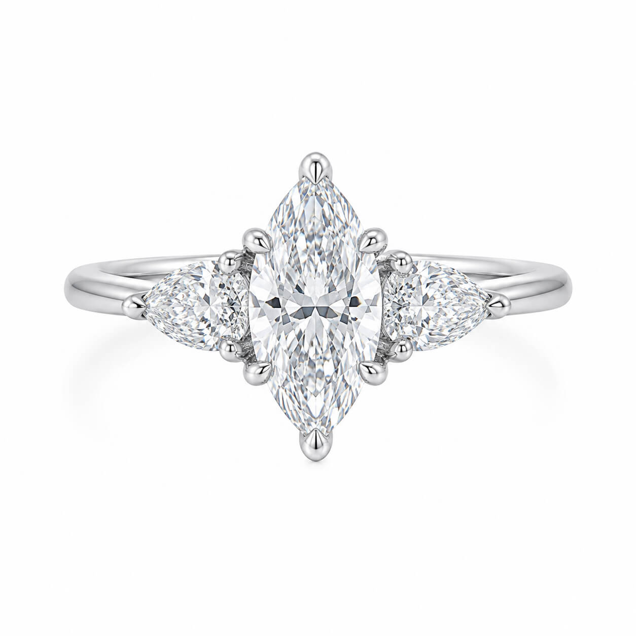 Marquise cut lab grown diamond three stones engagement ring