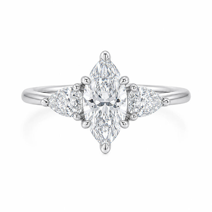 Marquise cut lab grown diamond three stones engagement ring