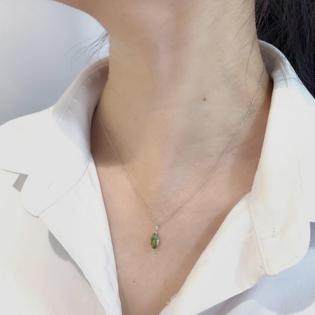 Marquise cut lab grown green diamond pendant necklace