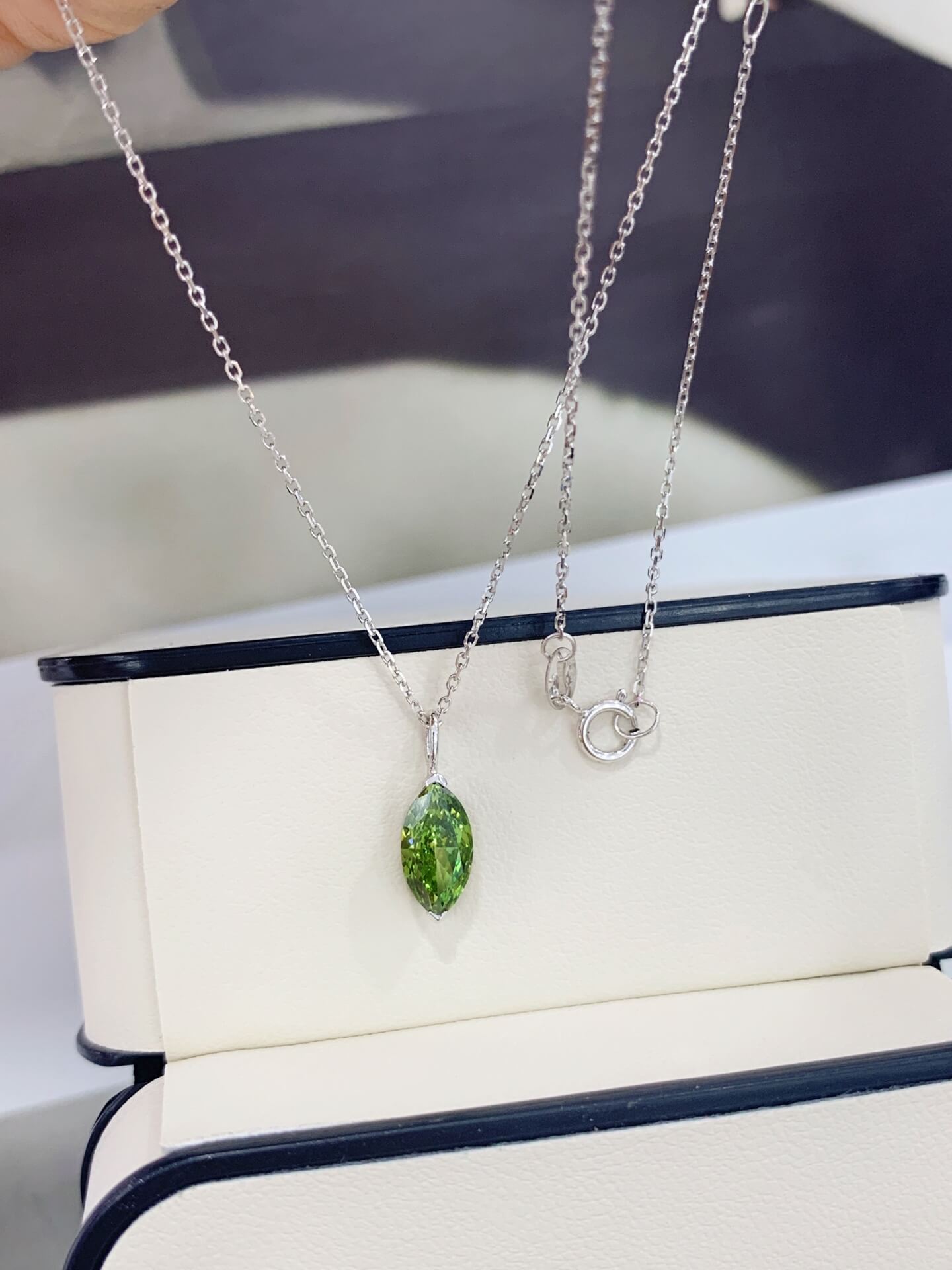 Marquise cut lab grown green diamond pendant necklace