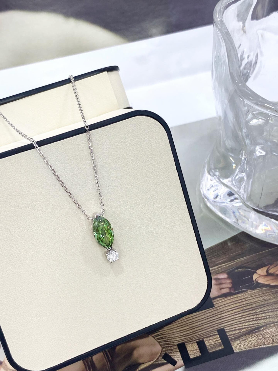 Marquise cut lab grown green diamond pendant necklace