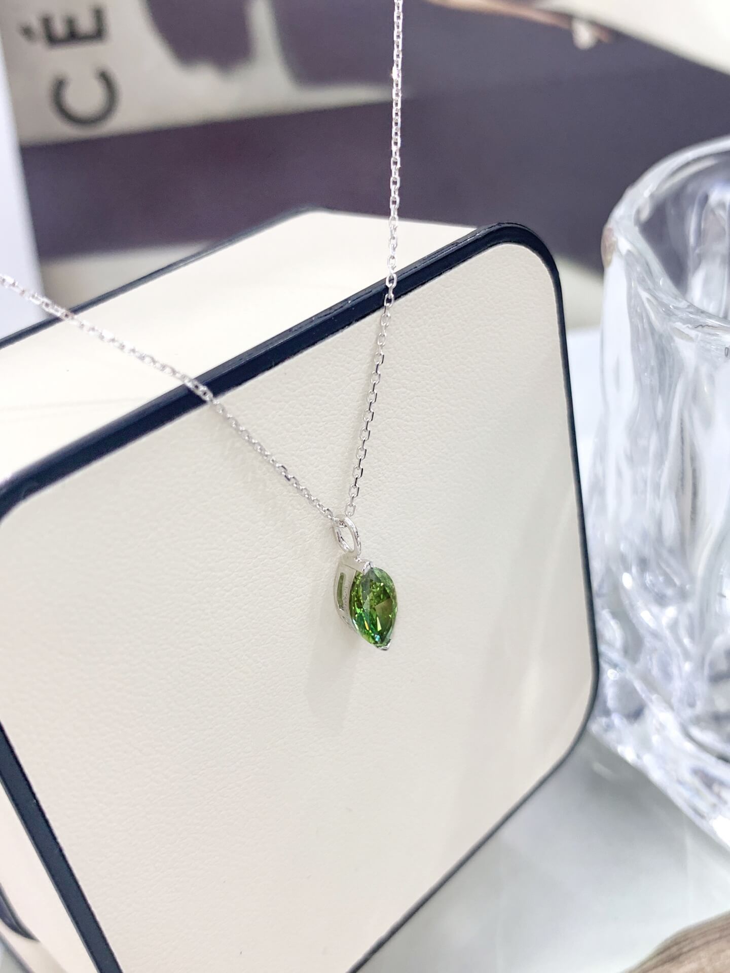 Marquise cut lab grown green diamond pendant necklace