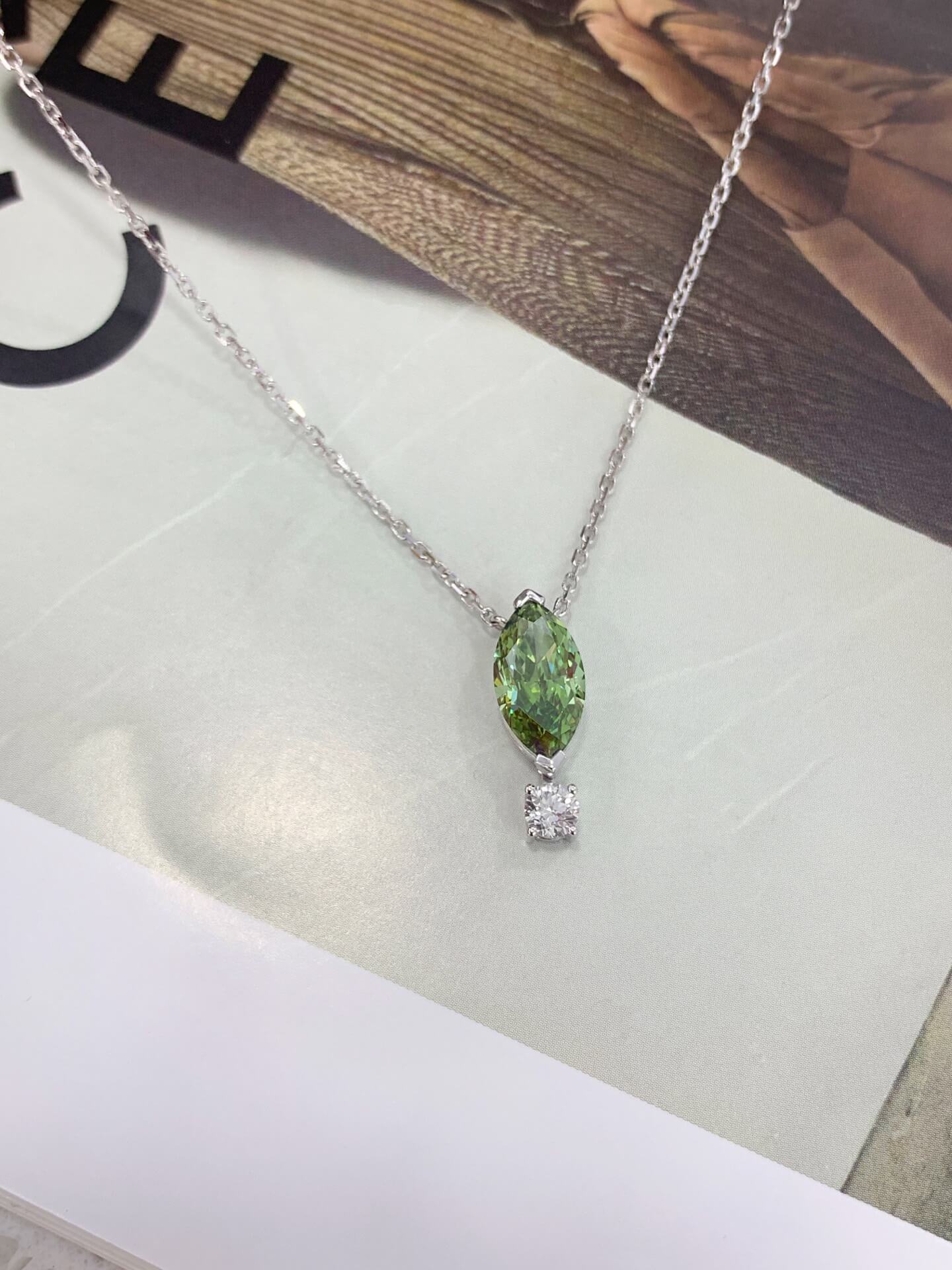 Marquise cut lab grown green diamond pendant necklace