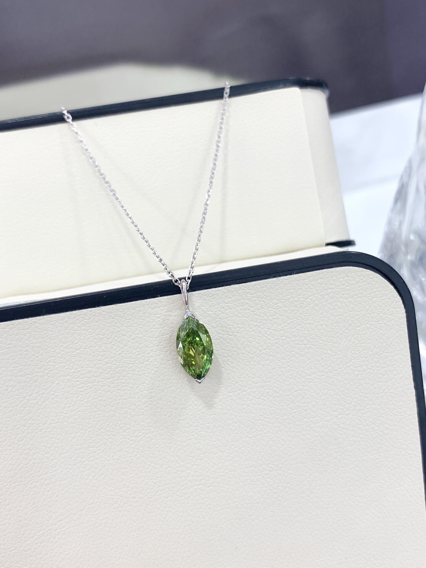 Marquise cut lab grown green diamond pendant necklace