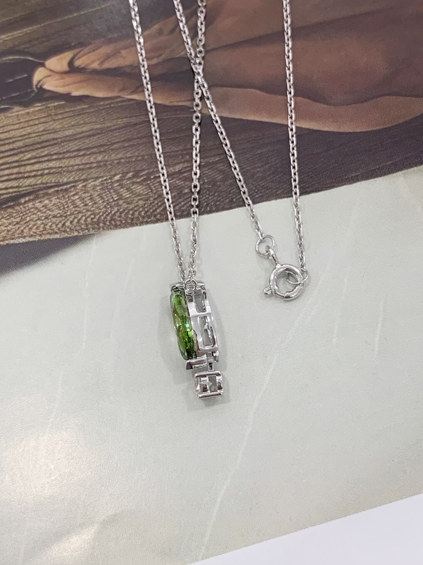 Marquise cut lab grown green diamond pendant necklace