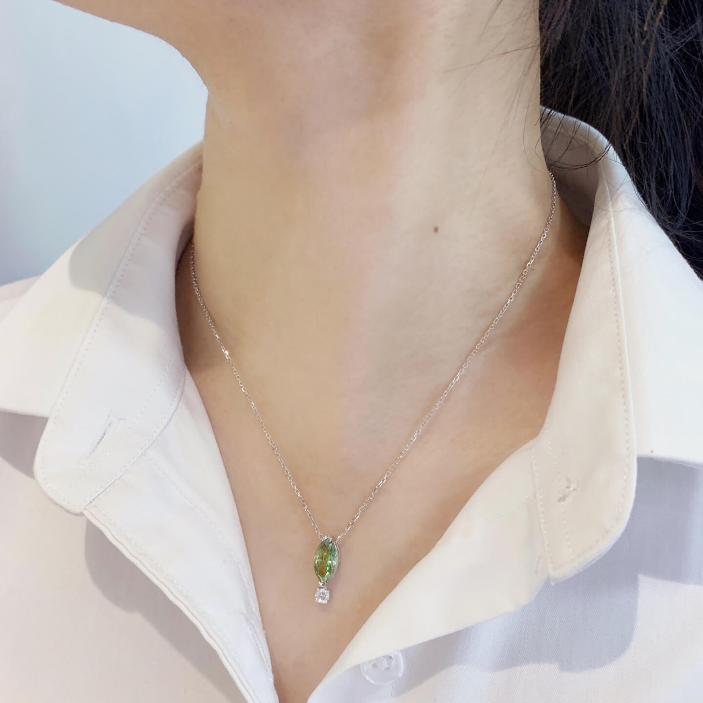 Marquise cut lab grown green diamond pendant necklace