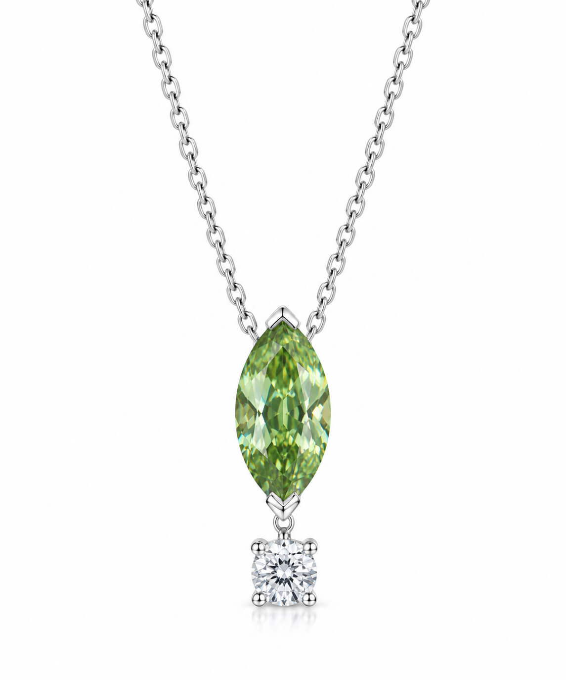 Marquise cut lab grown green diamond pendant necklace