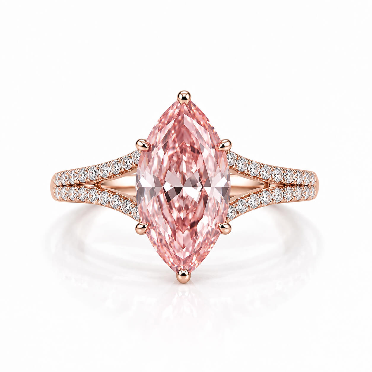Marquise cut lab grown pink diamond engagement ring