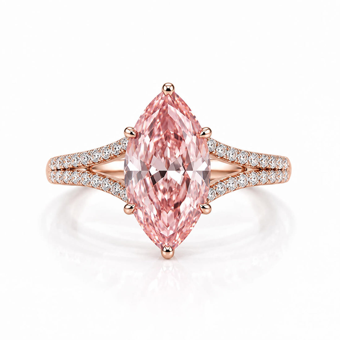 Marquise cut lab grown pink diamond engagement ring
