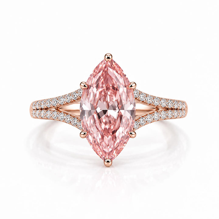 Marquise cut lab grown pink diamond engagement ring