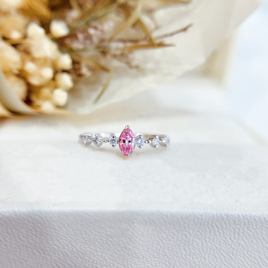 Marquise cut lab grown pink diamond engagement ring