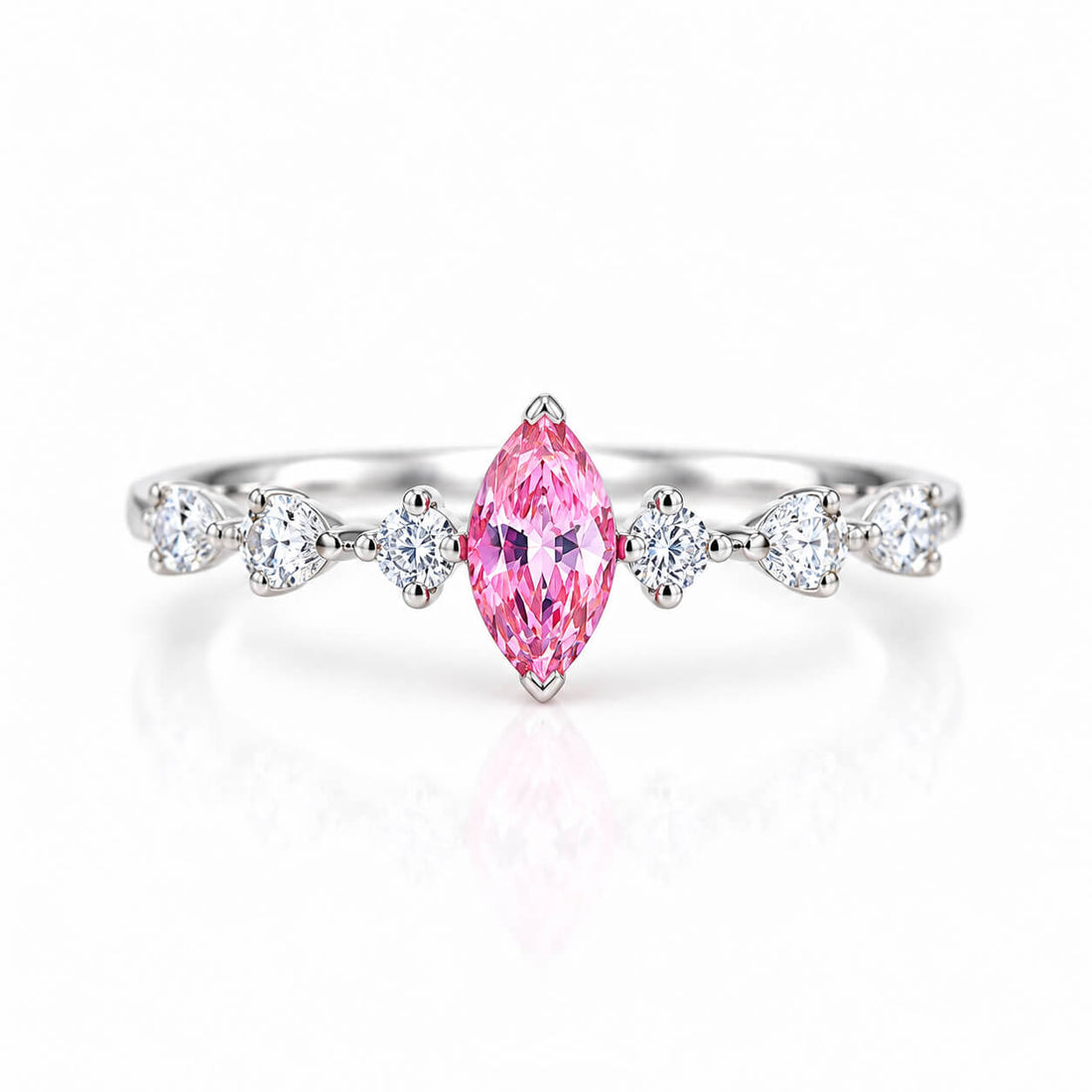 Marquise cut lab grown pink diamond engagement ring