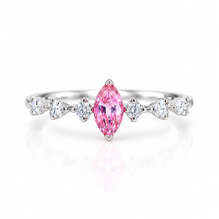 Marquise cut lab grown pink diamond engagement ring
