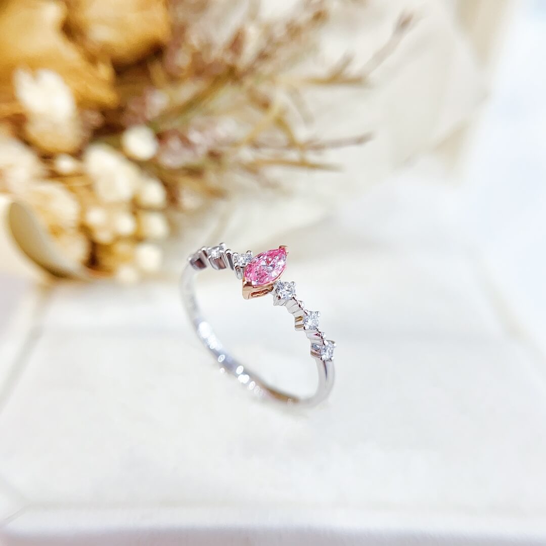 Marquise cut lab grown pink diamond engagement ring