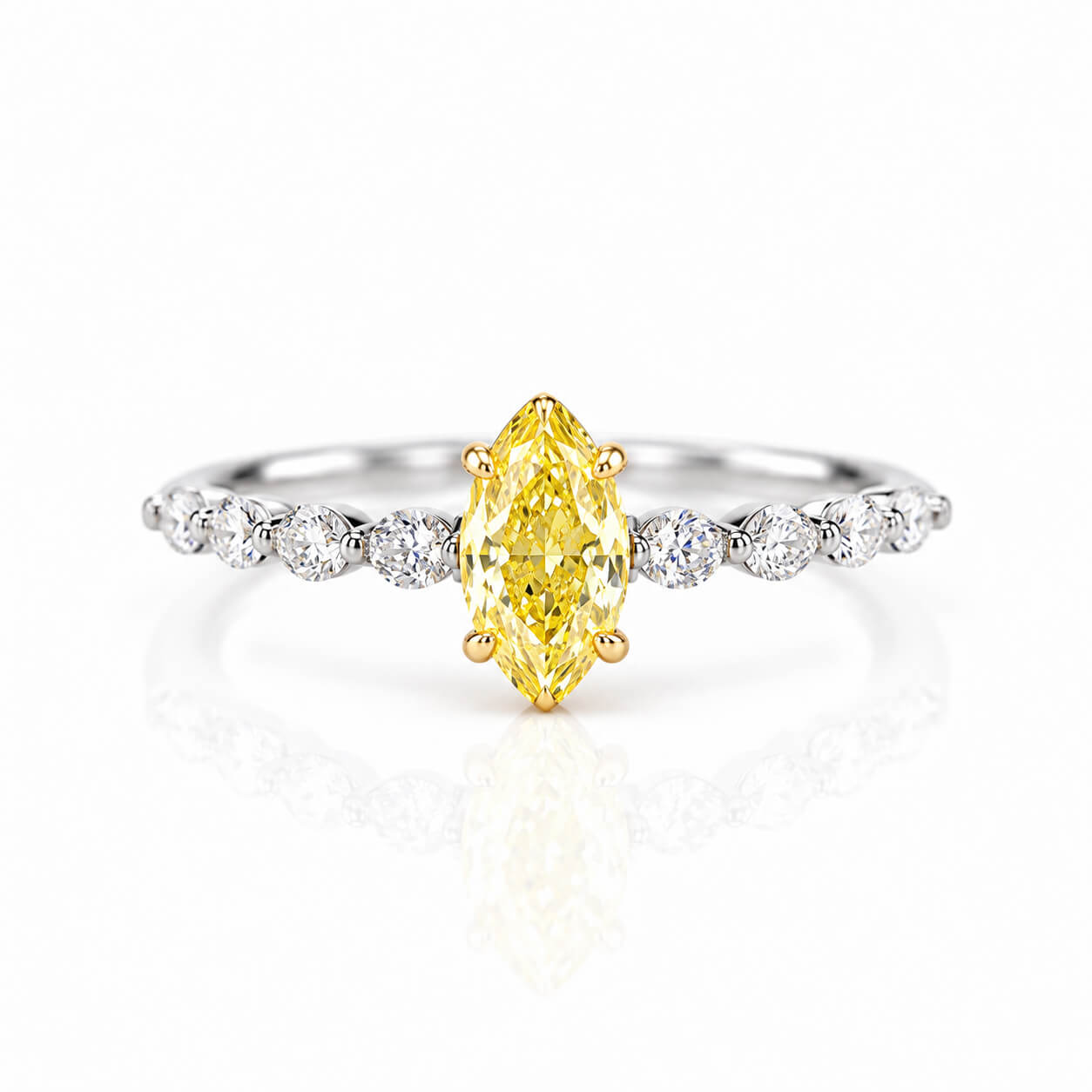 Marquise cut lab grown yellow diamond engagement ring