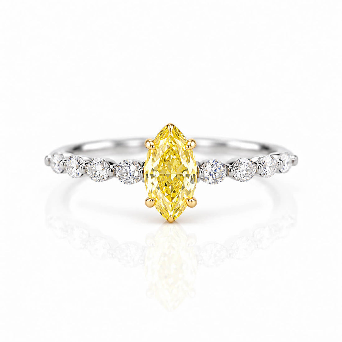 Marquise cut lab grown yellow diamond engagement ring
