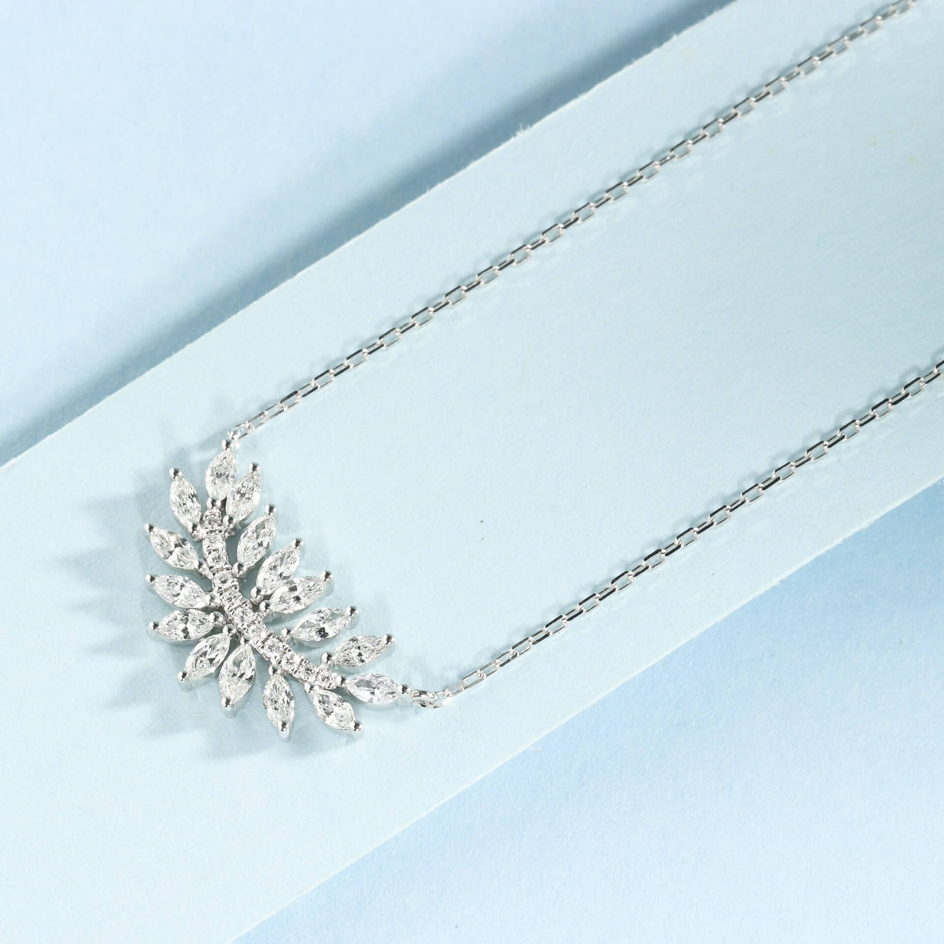 Marquise cut leaf diamond pendant necklace
