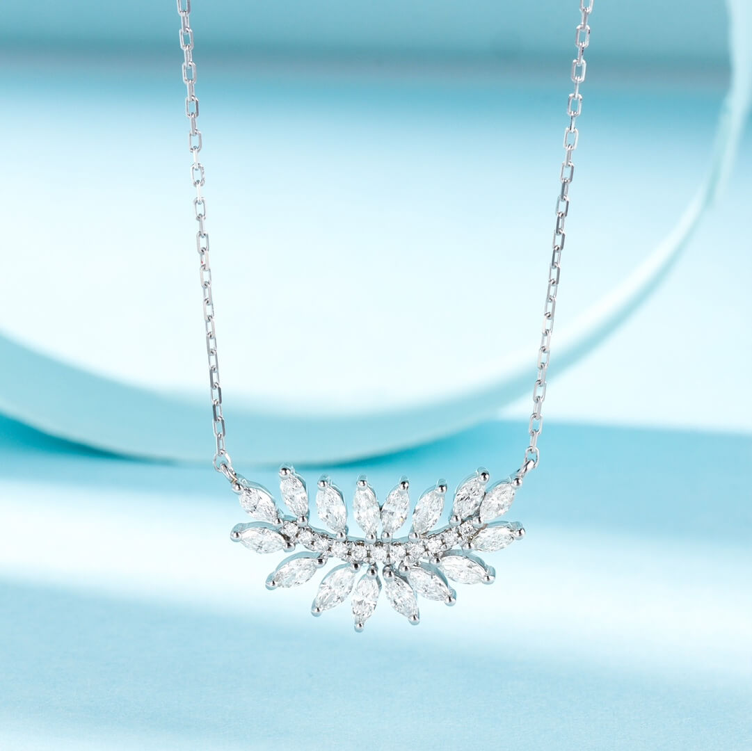 Marquise cut leaf diamond pendant necklace