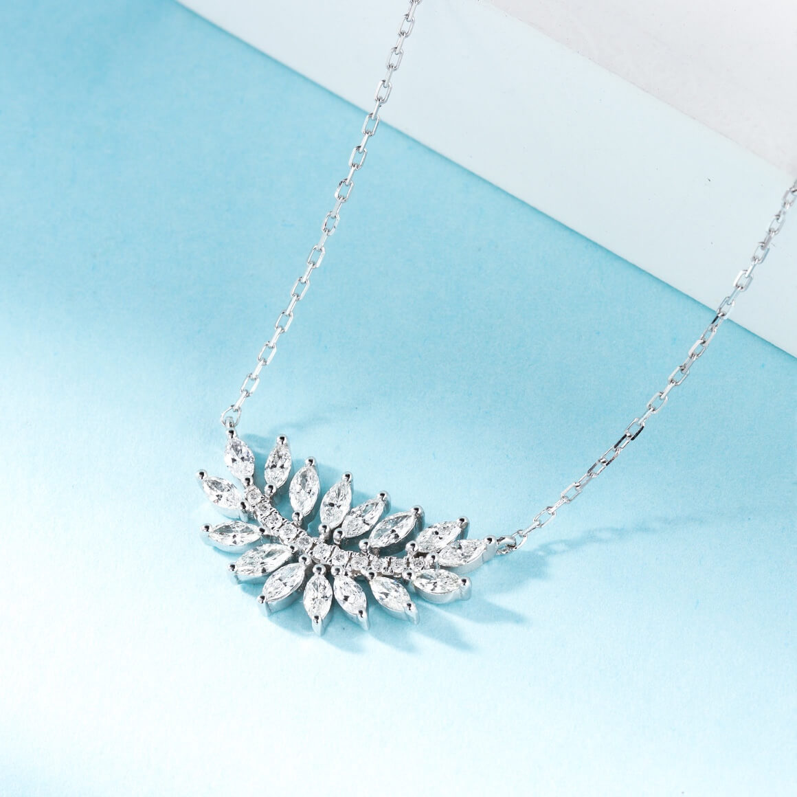 Marquise cut leaf diamond pendant necklace