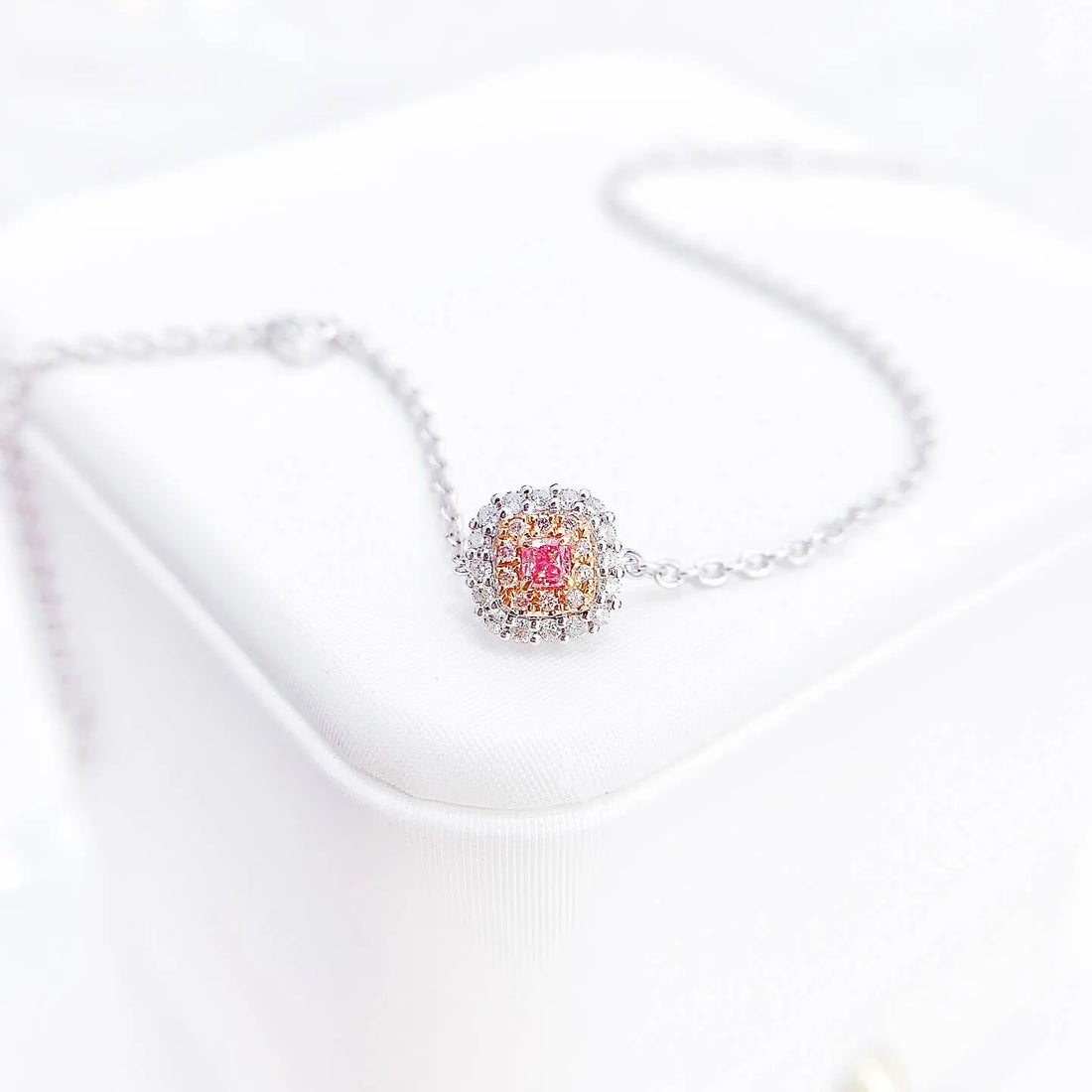 Cushion cut lab grown pink diamond bracelet