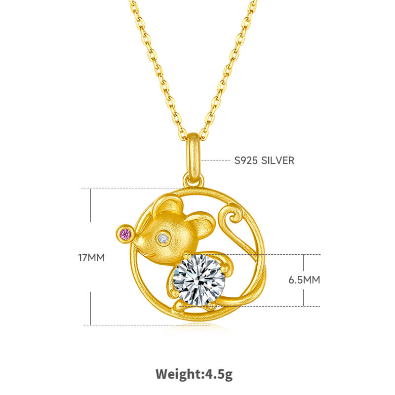 Rat of the Chinese Zodiac Moissanite pendant necklace