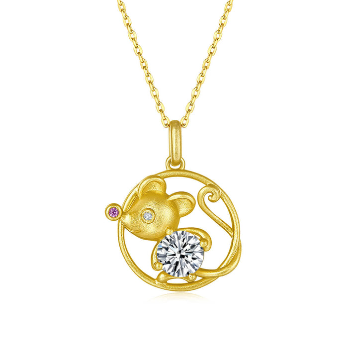 Rat of the Chinese Zodiac Moissanite pendant necklace