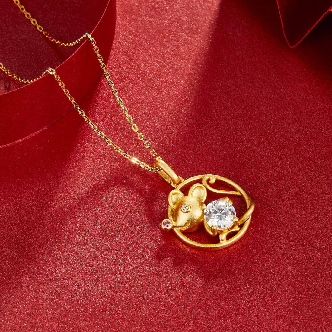 Rat of the Chinese Zodiac Moissanite pendant necklace